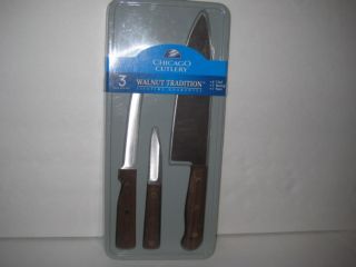 Chicago Cutlery 3 Knife Gift Set Walnut Tradition New
