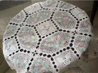   3D Flower Hand Crochet Insertion Cotton Round Table Cloth Xmas Sale
