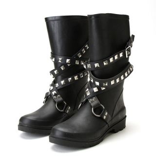 Chooka Moto Metal Studded Black Silvr Rain Boots 10 New