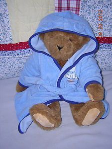 16 Jointed Vermont Teddy Bear   Baby Boys Sz 0 9 Mo. Blue Bathrobe 