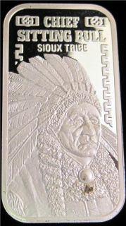 20 Gram 999 Fine Silver Art Bar Chief Sitting Bull Sioux Tribe 261 