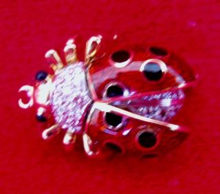 Tiffany Art Noveau Lady Bug Diamonds Enamel 18K Pin