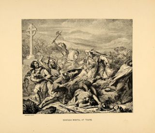 1894 Print Charles Martel Tours Battle Knights Steuben Original 