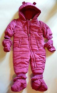 Childrens Place Baby Girl Snowsuit Sz 12 Months with Mittens Feet New 