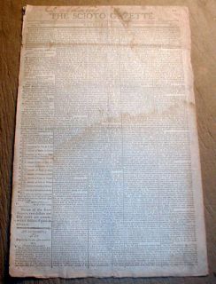 RARE 1810 Chillicothe Ohio Newspaper Scioto Gazette Owned by John 