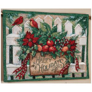 NEW Christmas Happy Holidays Christmas Basket Cardinals Tapestry Wall 