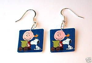 Charlie Brown Snoopy Earrings Jewelry Costume TV Vtg