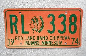 1974 Minnesota Red Lake Band CHIPPEWA Indian License Plate