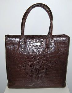 Kate Spade Charlotte brown croc leather purse handbag tote large 