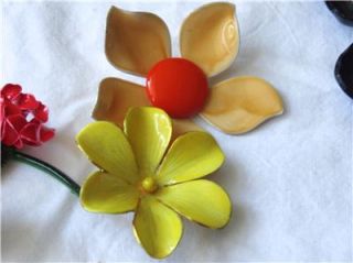   13 Vintage Flower Brooches Earrings Chokers Enamel Rhinestones