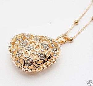 Fashion Silver Gold Plated Heart Crystal Charm Necklace Long Chain 2 
