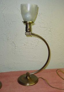 Vintage Art Deco Brass Chase Table Lamp w Glass Shade