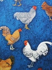 Prized Poultry Rooster Chicken Blue Robert Kaufman Fabric Yard