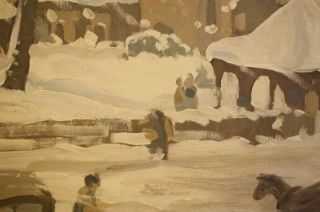   Impressionist Painting Signed by CK Chatterton NYC Winter Scene