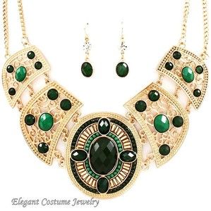   Color Stones Matte Gold Tone 17 22 Chunky Necklace Set Costume Jewelry