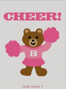 Cheer Cheerleader Bear Pom Poms Girl Afghan Crochet Pattern Graph 