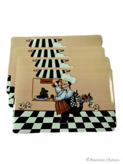 New Set 4 Fat French Chef Kitchen Place Mats Placemats