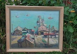    oil painting Anton Dahl China Camp Listed California Impressionism