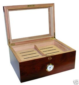Cigar Humidor Glass Top Glasstop 100 Ct Rosewood with Humidifier 