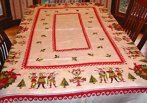    Christmas Holiday Musicians and Fruit Linen Rectangular Tablecloth