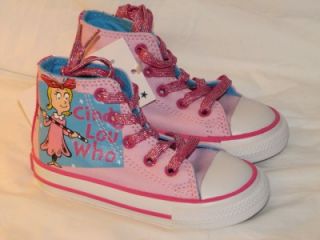 New Girls Converse Dr Seuss Cindy Lou Who Pink High Top Shoes Sz 6 10 
