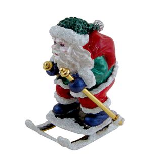 Santa on Ski Trinket Box Christmas Keepsake Bejeweled Figurine Holiday 