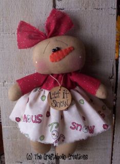 Primitive RaGgEdY doll * SNOWMAN girl * CHRISTmas ornie ornament LET 