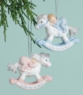 Inc Babys 1st Christmas Rocking Horse Ornament Pink or Blue Choice