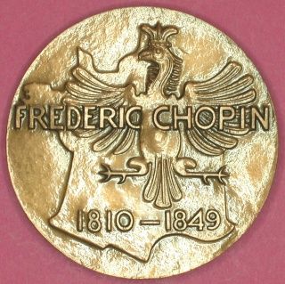 Chopin Splendid Large Bronze Medal Engraved by Coutin