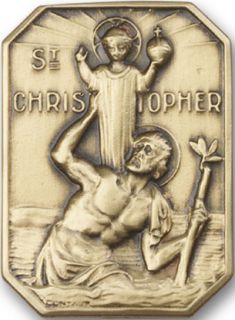 Antique Gold St Christopher Visor Clip Pendant Medal