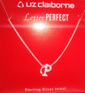  Claiborne Sterling Silver P Letter Prefect Necklace w Rhinestones P