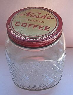 Vintage Big Nash Coffee 3 lb Square Basketweave Glass Jar
