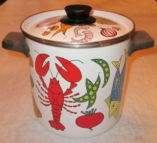 VINTAGE ATOMIC LOBSTER CRAB CLAM 3 SECTION STEAMER POT VERY STURDY