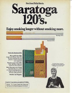 Saratoga 120s Cigarettes 1975 Vintage Print Ad