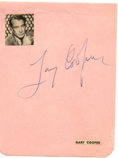 GARY COOPER VINTAGE 1940s ORIGINAL SIGNED ALBUM PAGE AUTOGRAPHED