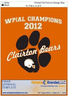 2012 Clairton Bears Wpial Championship T Shirts