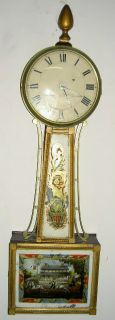  AMERICAN BANJO 8 DAY TIMEPIECE W ORIGINAL PAINTED TABLETS CIRCA 1820s
