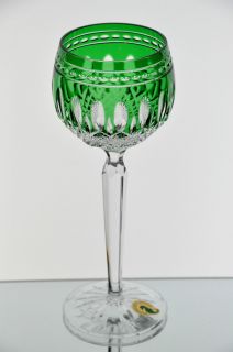   Emerald Green Cut to Clear Crystal Clarendon Wine Goblet Glass New
