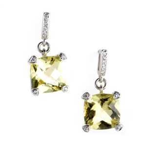 18K White Gold Diamond Lemon Citrine Drop Earrings