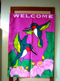 Large Welcome House Flag Ruby Throated Hummingbirds Beautiful 28 x 40