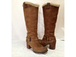 Born FEARCE Womens Tall Leather Boots Brown Taupe Shearling Lined 39 8