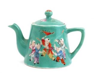 Chinese Turquoise Famille Rose Porcelain Teapot Tea Pot Kettle Figure
