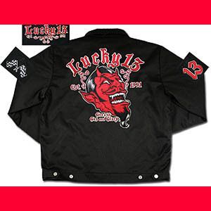   Lucky 13 Punk Rockabilly Red Devil Black Mens Lined Chino Jacket 4XL