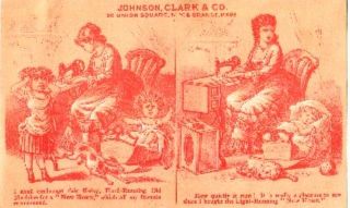 Trade Card Women Sewing w Kids Johnson Clark Co