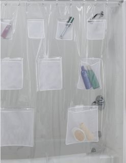 Pockets Bath Bathroom Clear Vinyl Shower Curtain with 9 Pockets