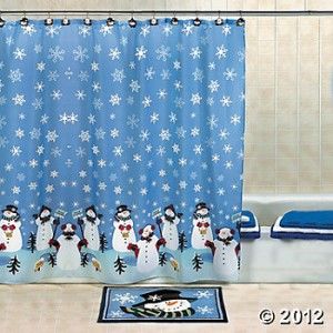  Curtain Christmas Bathroom Winter Snow Decor Xmas Bath Accent