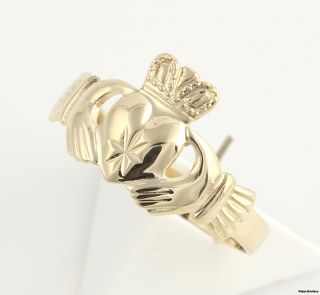 Irish Claddagh Ring   14k Solid Yellow Gold Heart Crown Hands Wedding