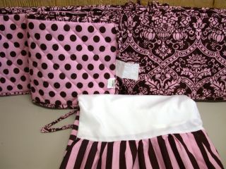 Pc Tadpoles Crib Set ~ Paisley Polka Dots & Stripes ~ Pink