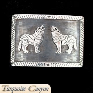  Native American Coyote Silver Belt Buckle by Clement Honie SKU 224997