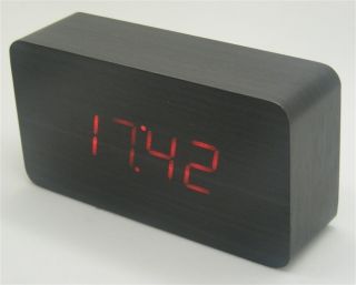 New Red LED Black Wooden Wood Digital Alarm Clock